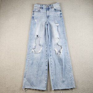 Hidden Jeans Women's 24 Light Wash Wide Leg Distressed Baggy Skater Raw Hem